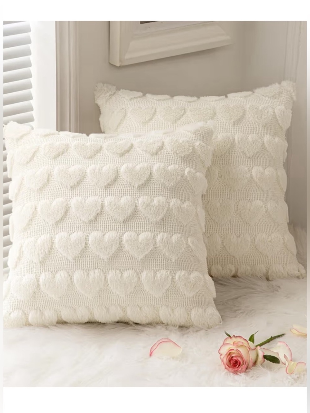 Ivory Heart Textured throw pillow covers 20”x 20”